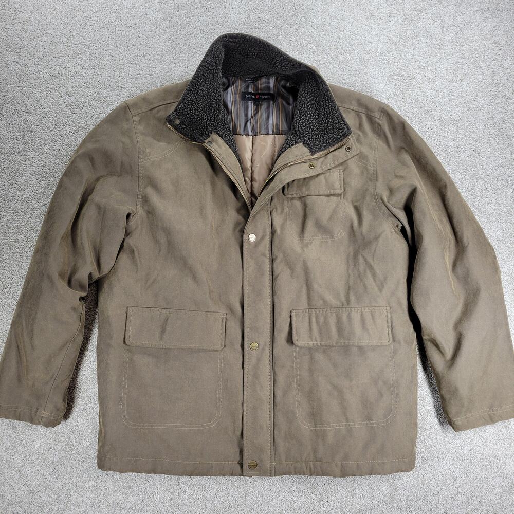 Pierre Cardin Barn Coat Mens L Brown Shearling Trim Cargo Pocket Chore Jacket